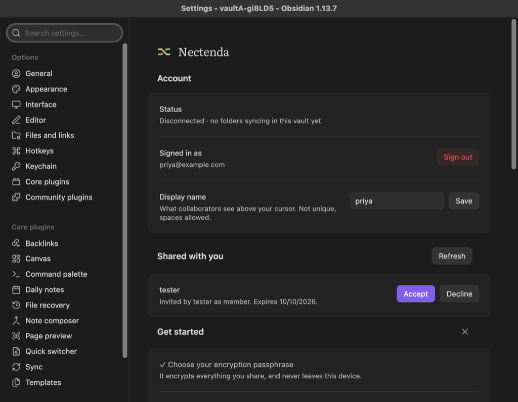 The Shared with you section with one invitation and its Accept and Decline buttons