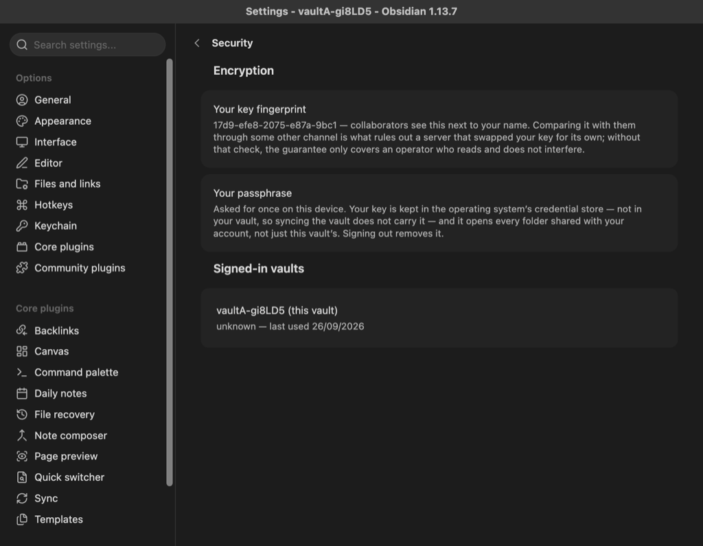 The Signed-in vaults and Passkeys sections